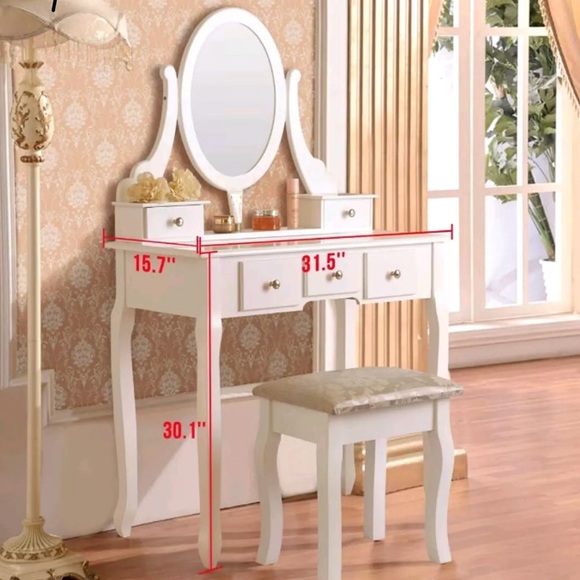 Premium Women’s Pearl White Vanity Table + Stool - Picture 6 of 8